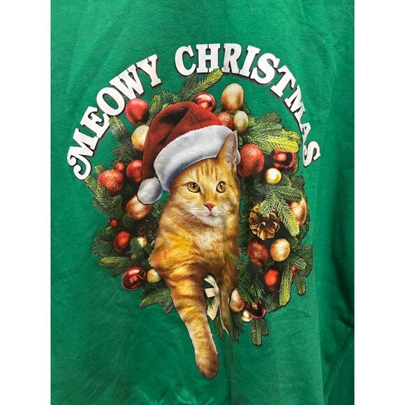 Cat Christmas sweatshirt crewneck green Meowy Xmas size med kitten orange kitty - Picture 3 of 6
